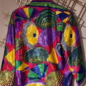 80's ROCKSTAR Blazer Women's Jacket Wild Abstract Umbrella Print Vintage Size L